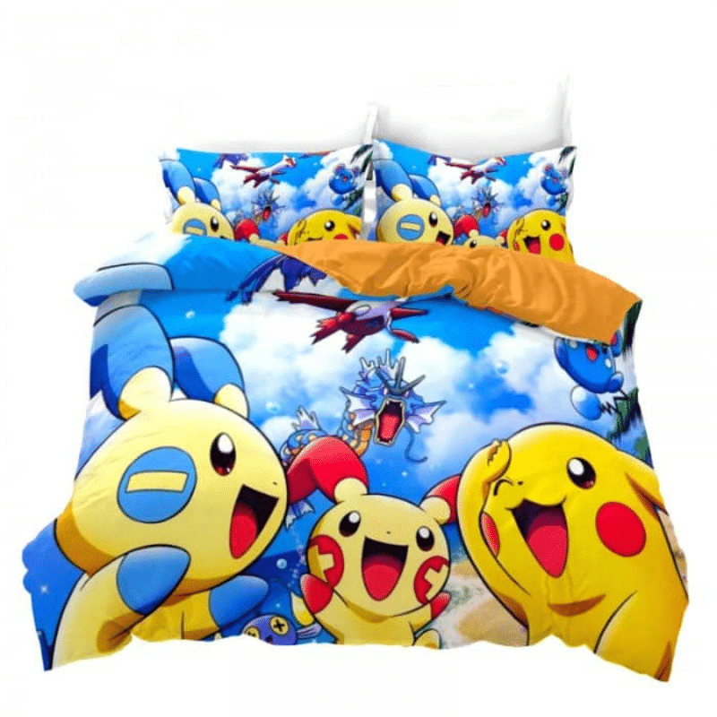 Housse de Couette Pokémon Hoenn avec Taies d’Oreiller, Housse de Couette Pokémon Bleu