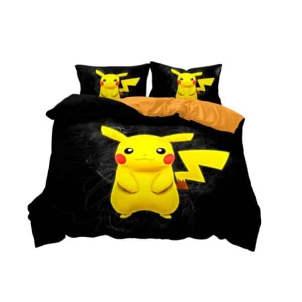 Housse de Couette Pokémon Pikachu Noir et Jaune, Housse de Couette Pikachu