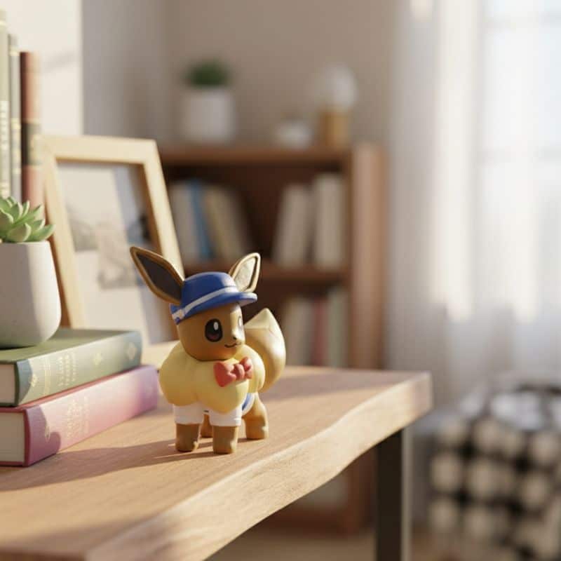 Figurine Évoli Pokémon Avec Casquette Bleue Et Nœud Papillon 4,3 cm