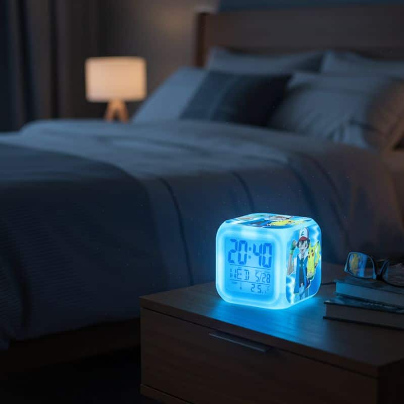 Réveil Pokémon Pikachu et Sacha Cube LED Lumineux