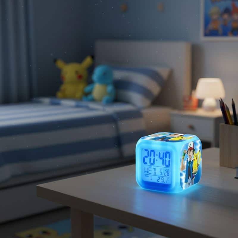 Réveil Pokémon Pikachu et Sacha Cube LED Lumineux