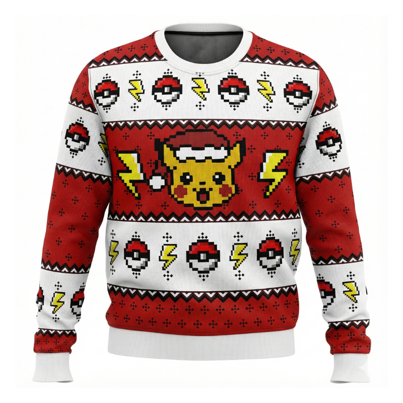 Pull De Noël Pokémon Pikachu Éclair Et Pokéballs, Pull de Noël Rayure