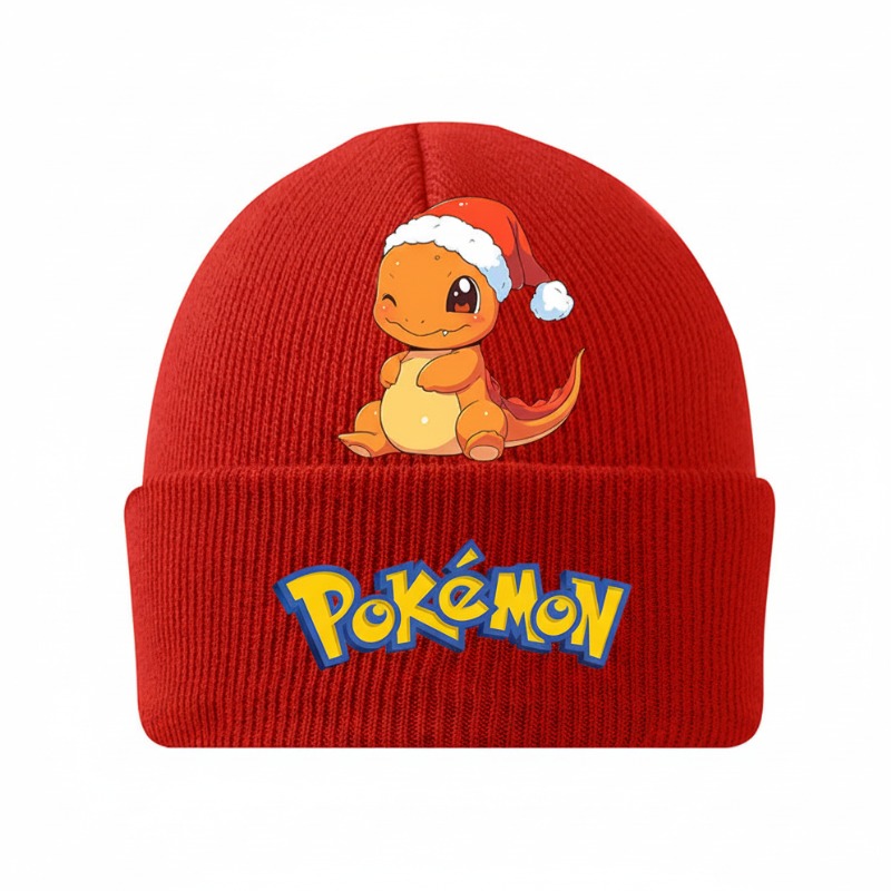 Bonnet Pokémon Salamèche De Noël Rouge En Laine, Bonnet Pokémon Rouge